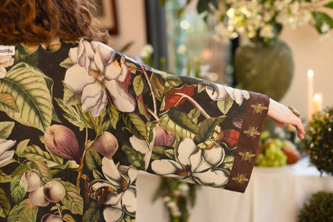 Opera Duster Kimono Robe - Fleur De Lune with Florals & Bees