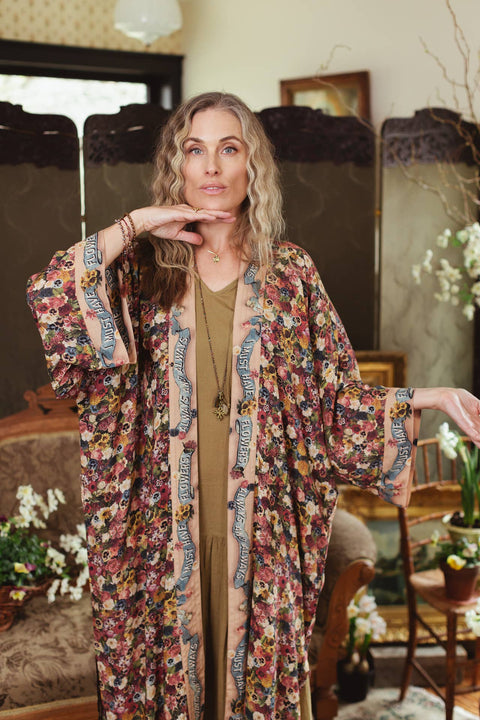Opera Duster Kimono Robe - Art of Life w/Flower Palette