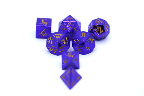 Metal Barbarian Dice Set - Purple Chrome With Gold