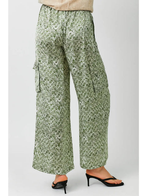 Pants - Satin Printed Cargo Olive Mix