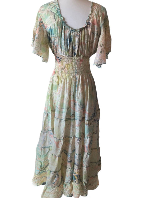 Maxi Dres (Bohemian Tiered Maxi Silk) - Ivory & Olive