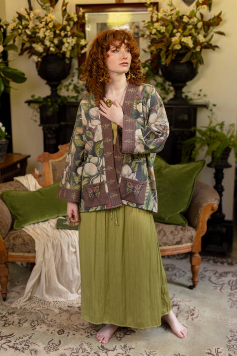 Fleece Cottage Cardigan Jacket - Fleur De Lune with Floral Print