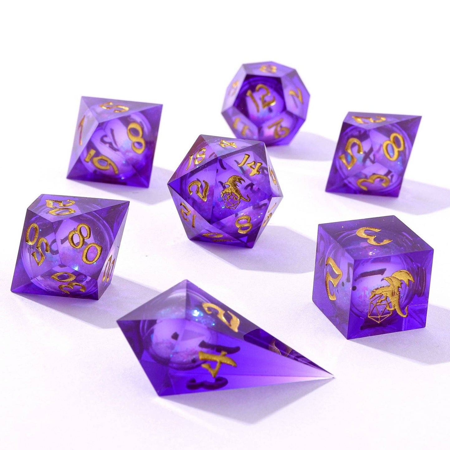 Captured Magic Sharp Edge Resin Liquid Core Dice Set - Purple Distilled Storm