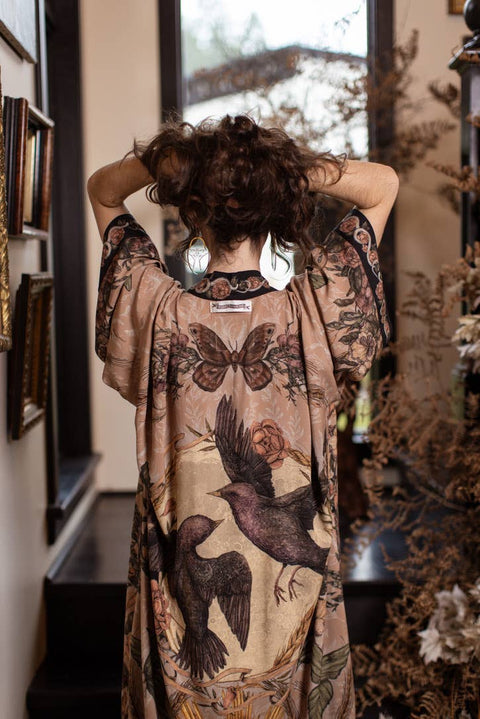 Opera Duster Kimono Robe - Momento with Starlings & Skull