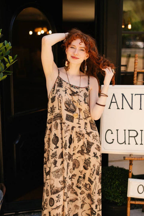 Bohéme Maxi Slip Dress - Curiosities w/ whimiscal print
