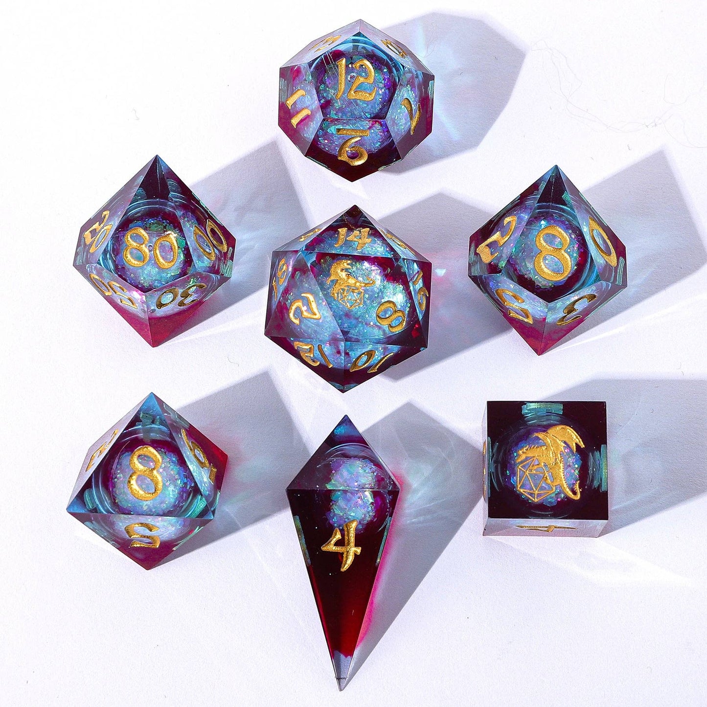 Captured Magic Liquid Core Sharp Edge Resin Dice Set - Elemental Mana