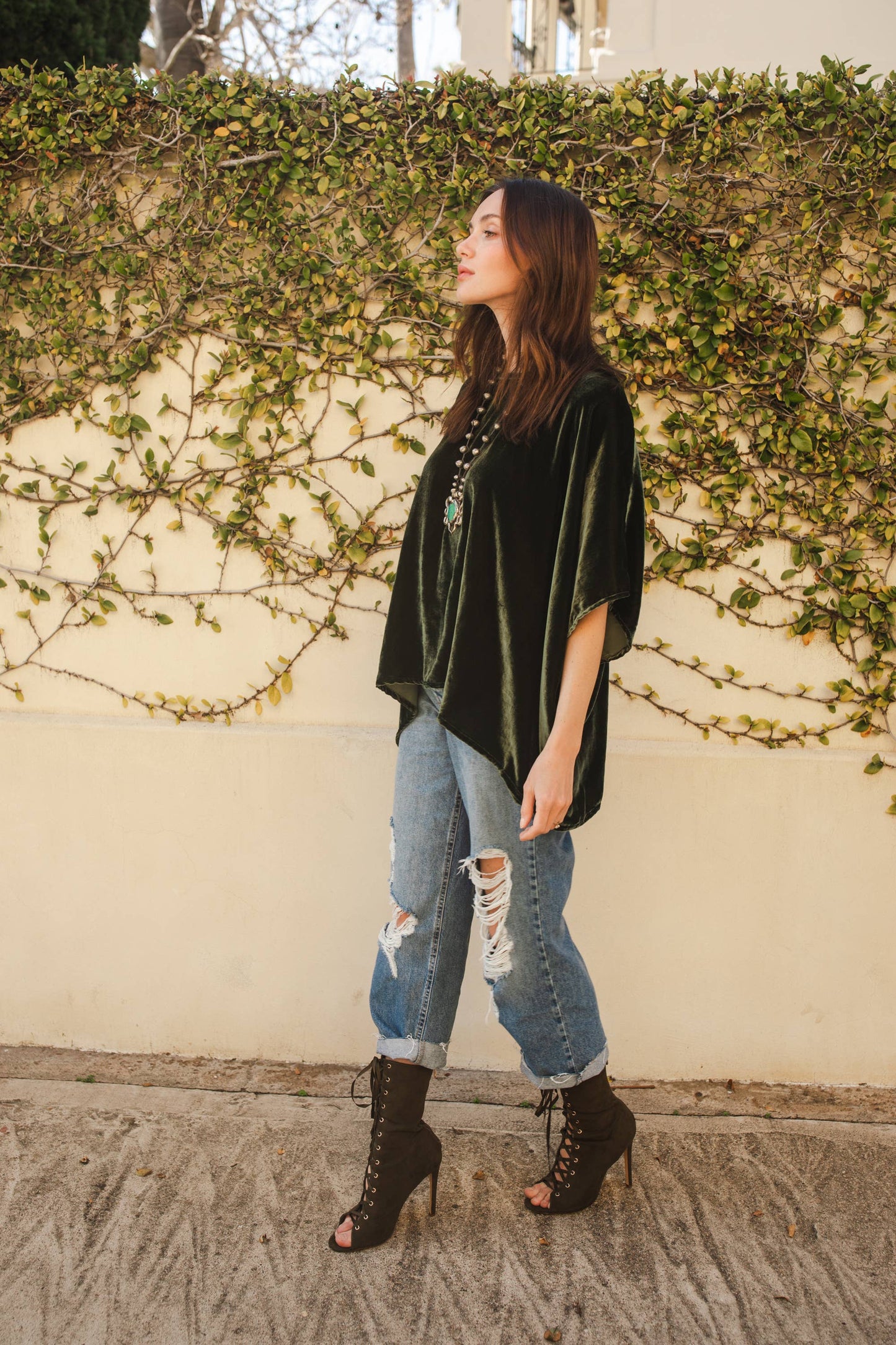 Silk Velvet Scarf Top - Olive