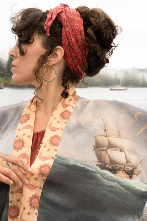 Pixie Duster Cropped Kimono - Hold Fast w/ Boat, Rainbow