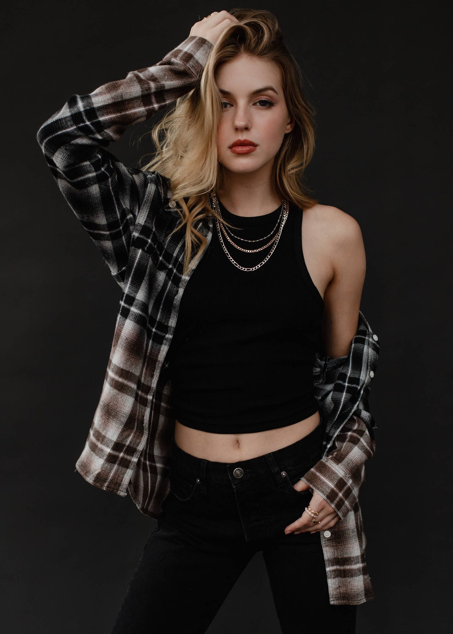 Flannel Shirt - Black, White & Brown Plaid