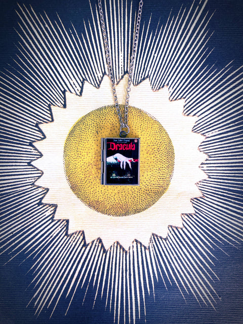 Necklace - Book Locket Dracula Black with Lingering Hand: Stainless Steel