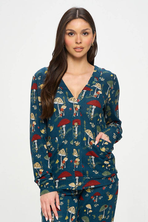 Cardigan - Mushrooms Floral + Bugs Navy