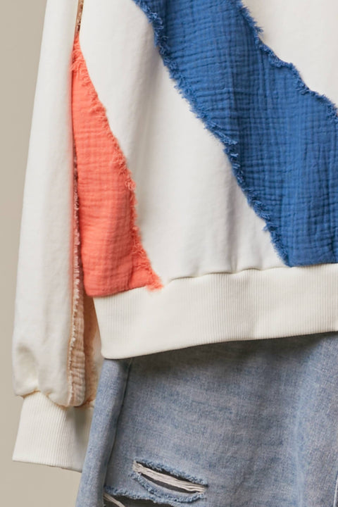 Sweatshirt (Crew) - Mixed Fabric Sun Patchwork Ivory