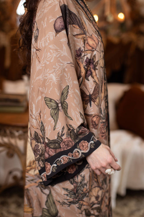 Opera Duster Kimono Robe - Momento with Starlings & Skull