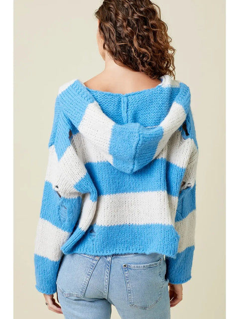 Hoodie - Distressed Sweater Blue Mix