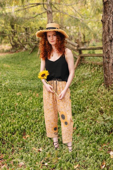 Milk & Honey Boho Linen Cropped Pants - Bee Sunflower