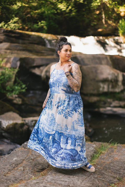 Bohéme Long Maxi Slip Dress - Let the Light In with Delft Print