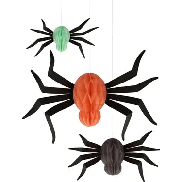 Halloween Decoration - Hanging Honeycomb Spiders (12pc)