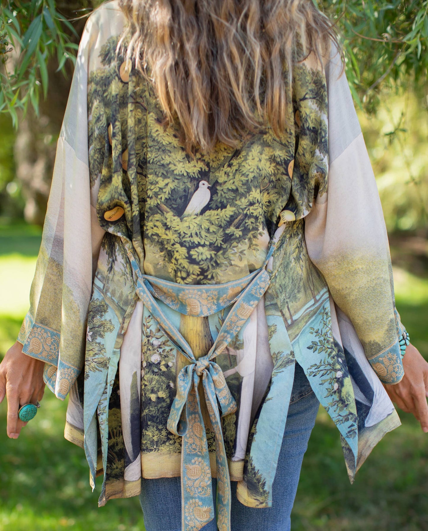 Bamboo Bohemian Kimono Cardigan with Belt - Tree of Life