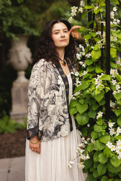 Pixie Duster Crop Kimono - Honey & The Moon with Florals & Bees