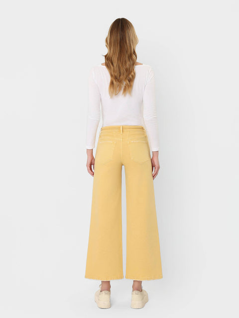 Jeans - High Rise Drawstring Crop Wide Leg: Marigold