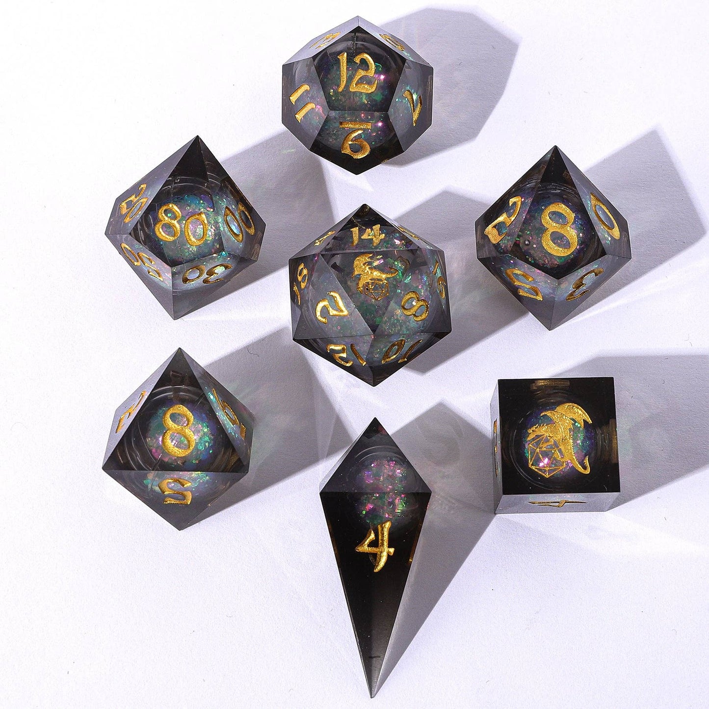 Captured Magic Liquid Core Sharp Edge Resin Dice Set - Cursed Eclipse