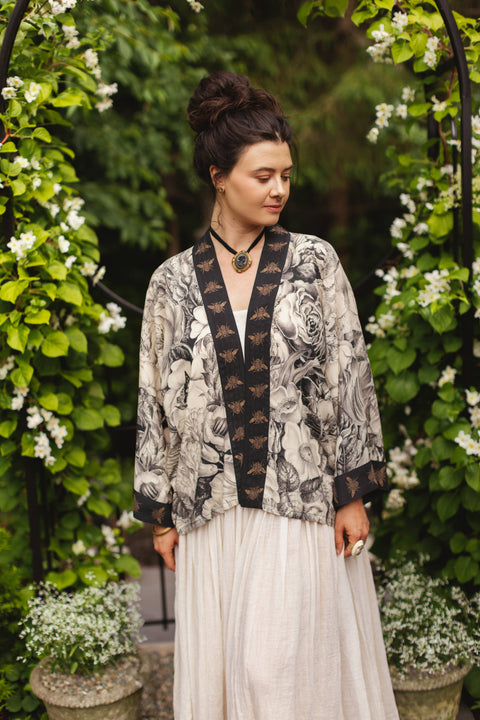 Pixie Duster Crop Kimono - Honey & The Moon with Florals & Bees