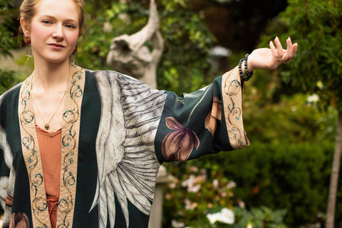 Pixie Crop Kimono - Under My Wing Swan & feathers