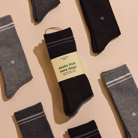 Comfort Crew Socks that Save Dogs - Black/Grey (3pk)