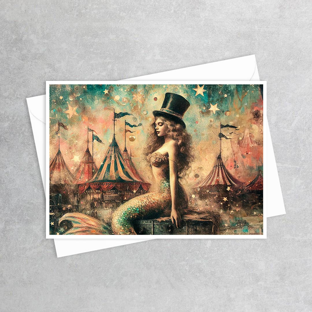 Greeting Card - Circus Poster Mermaid Sideshow
