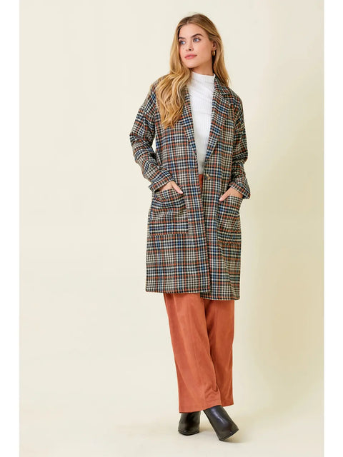 Jacket - Drop Shoulder Plaid Brown Mix
