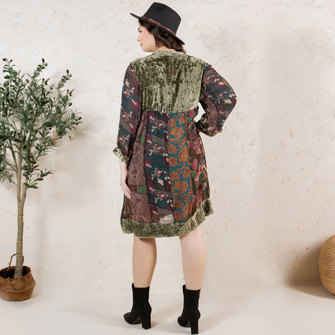 Chic Bohemian Stone-Washed Babydoll Dress - Gravel (Plus Size)