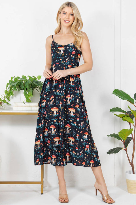 Maxi Dress - Garden of Mushroom Print Cami