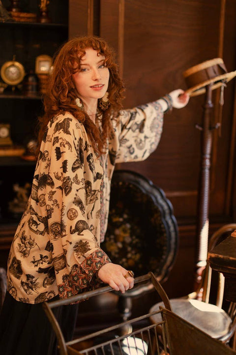 Pixie Duster Crop Kimono - Curiosities w/ whimsical print