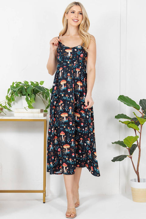 Maxi Dress - Garden of Mushroom Print Cami