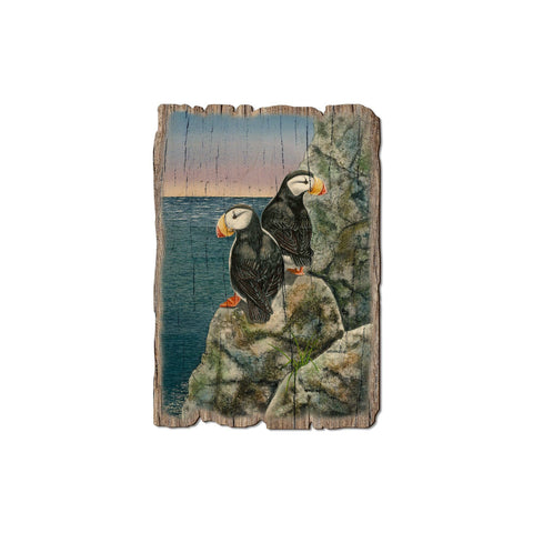 Wood Postcard - Rustic Edge Horned Puffins
