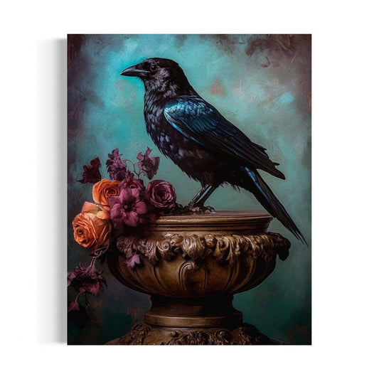 Black Raven and Moody Flowers Wall Art RA48