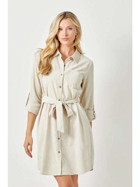 Dress - Washed Corduroy Shirt Almond