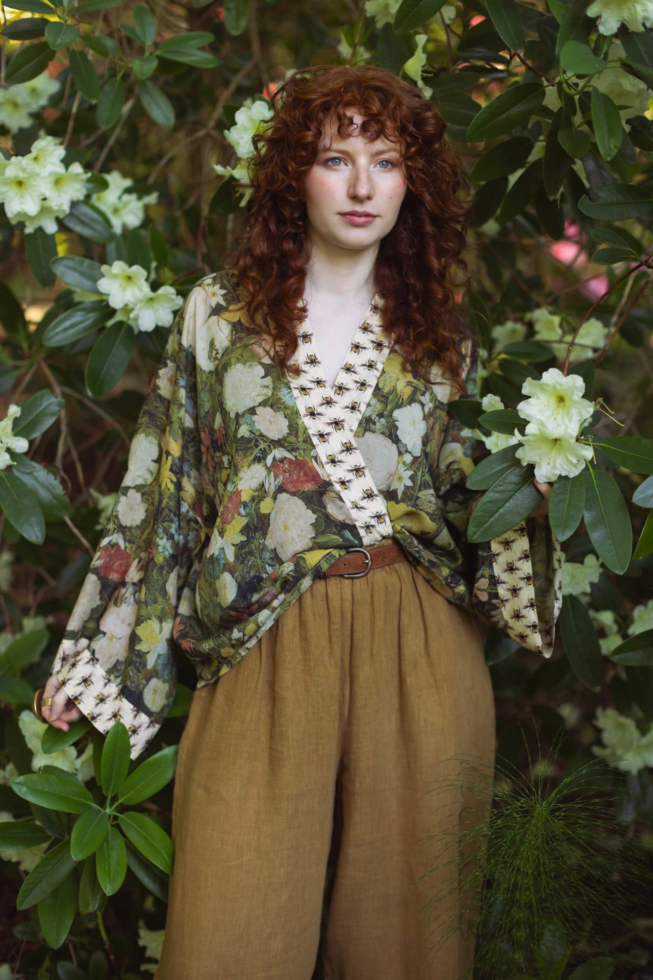 Bamboo Cropped Kimono - I Dream in Flowers with Bees