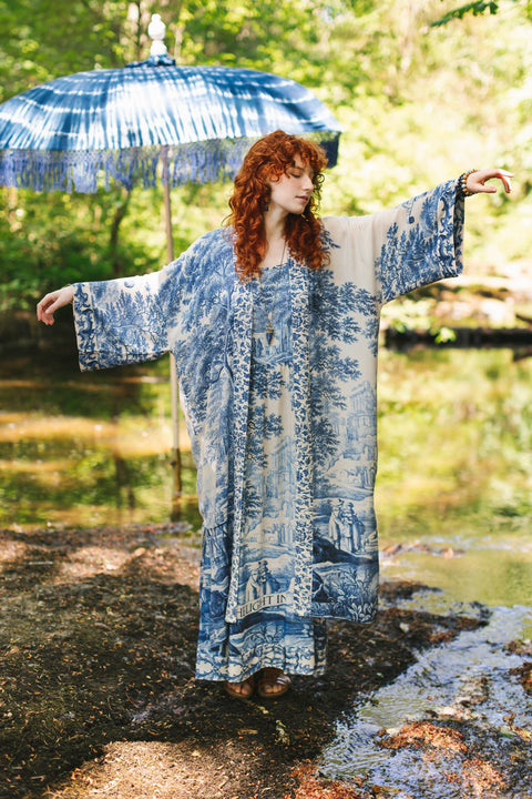 Bohéme Long Maxi Slip Dress - Let the Light In with Delft Print