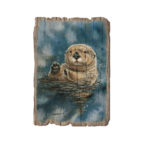 Wood Postcard - Rustic Beach Sea Otter