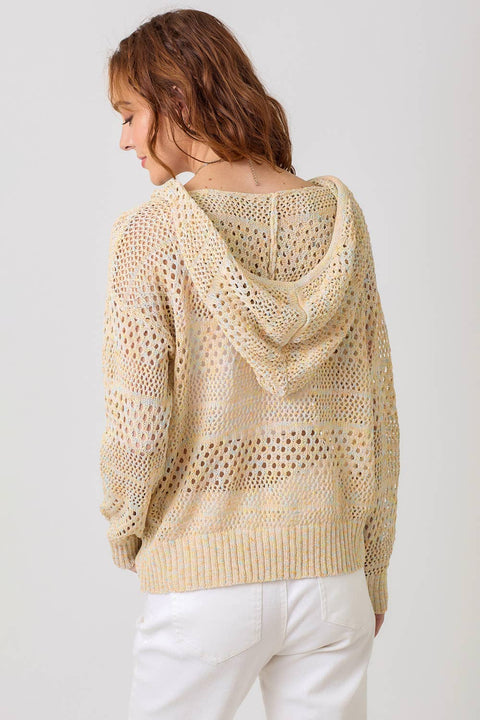 Sweater - Crochet Knit Hoodie: Almond Mix