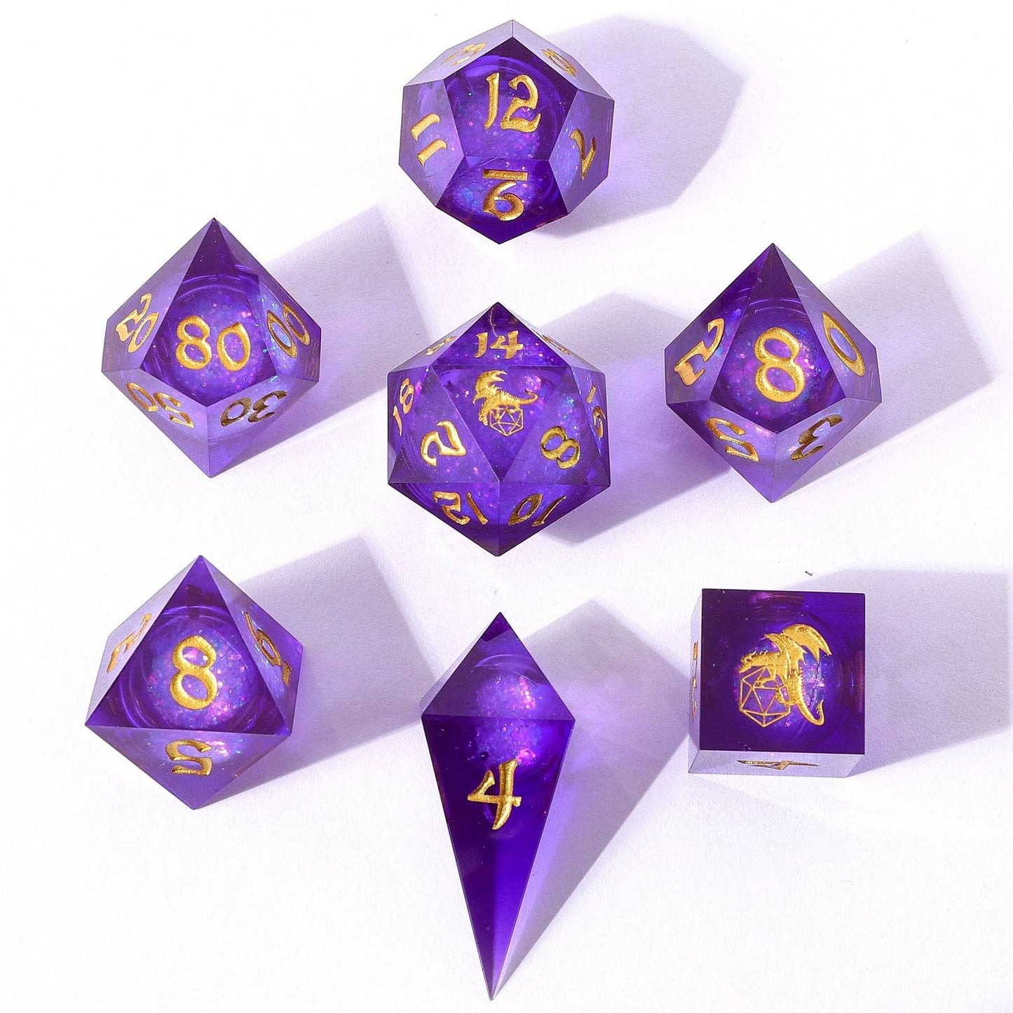 Captured Magic Sharp Edge Resin Liquid Core Dice Set - Purple Distilled Storm