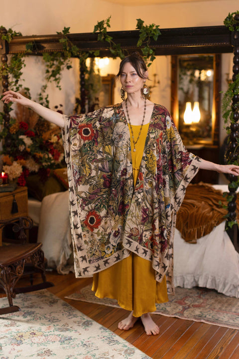 Duster Kimono - Golden Hour Goddess with Floral Print