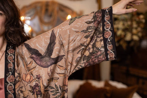 Opera Duster Kimono Robe - Momento with Starlings & Skull