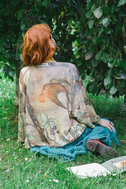 Cropped Kimono - Lovelight Pixie with Woodland Swallow & Stars