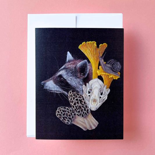 Greeting Card - Raccoon + Mushroom + Skull