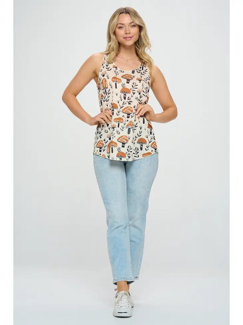 Tank Top - Yellow Mushroom Print