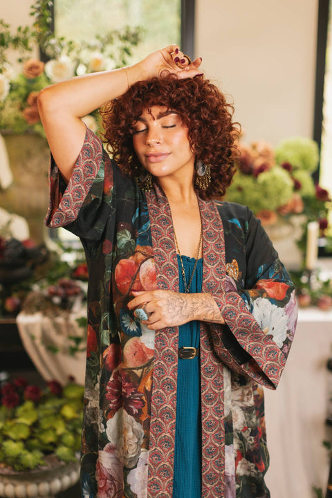 Opera Duster Kimono Robe - Flight of Fancy Hummingbird