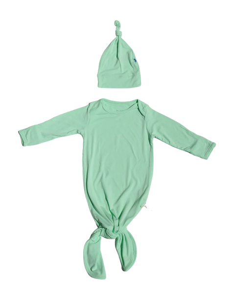 Knotted Layette Gown & Hat Set - Pistachio