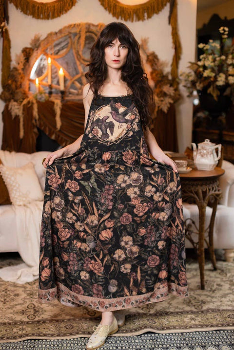 Bohéme Long Maxi Slip Dress - Momento with Starling & Skull